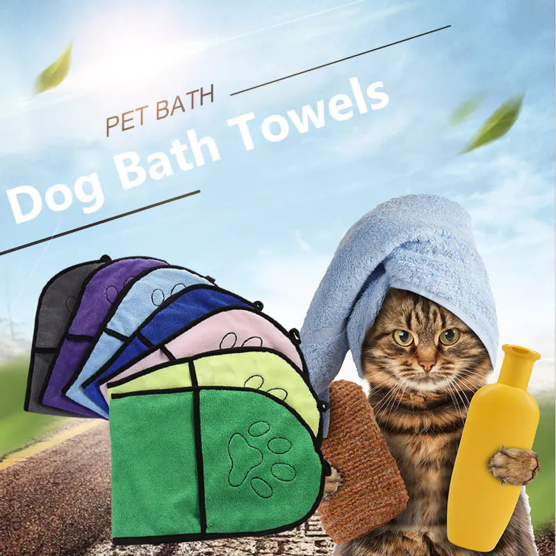 Quick Drying Microfiber Pet Bath Towel & Cleaning Gloves